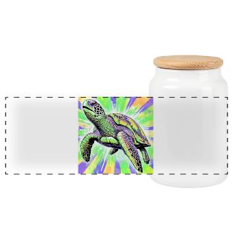 turtle - Panoramic Cookie Jar with Wooden Lid - white - Front