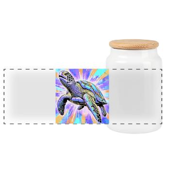 turtle - Panoramic Cookie Jar with Wooden Lid - white - Front