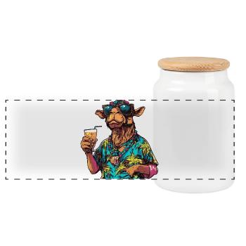 Kamel Comic Sommer - Panorama Keksdose mit Holzdeckel - Weiß - Vorne
