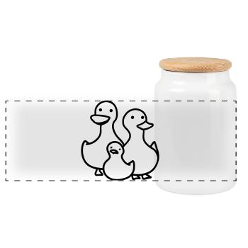 Duck Family - Panoramic Cookie Jar with Wooden Lid - white - Front
