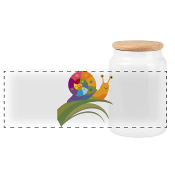 Colorful Snail on Leaf – Sweet Nature Motif - Panoramic Cookie Jar with Wooden Lid - white - Front