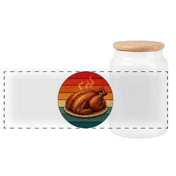 Retro Turkey BBQ Vintage Grill Motif - Panoramic Cookie Jar with Wooden Lid - white - Front