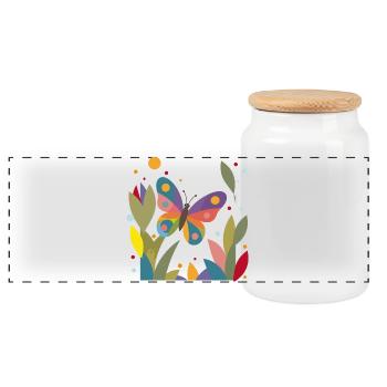 Bunter Schmetterling im Blumenfeld  - Panorama Keksdose mit Holzdeckel - Weiß - Vorne