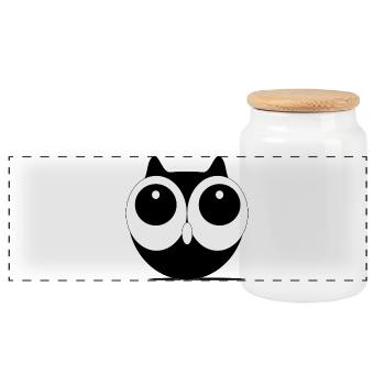 Bigeye Owl Kawaii Black & White - Panoramic Cookie Jar with Wooden Lid - white - Front