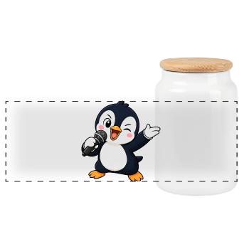 Süßer Pinguin Sänger Karaoke Musiker Lustiger - Panorama Keksdose mit Holzdeckel - Weiß - Vorne