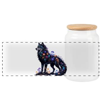 Loup de nuit dans la magie des couleurs de champignon - Boîte à biscuits avec couvercle en bois - blanc - Devant