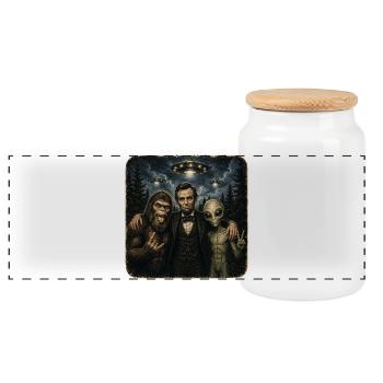 Bigfoot Lincoln Alien Selfie - Retro UFO - Panorama Keksdose mit Holzdeckel - Weiß - Vorne