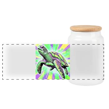 turtle - Panoramic Cookie Jar with Wooden Lid - white - Front