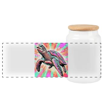 turtle - Panoramic Cookie Jar with Wooden Lid - white - Front