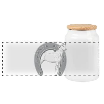 An Abbayan horse in an upturned horseshoe - Panoramic Cookie Jar with Wooden Lid - white - Front