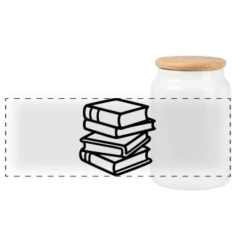 Book Stack Reading Book Club Teacher Library - Panoramic Cookie Jar with Wooden Lid - white - Front