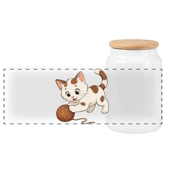 Des jeux de chaton - Boîte à biscuits avec couvercle en bois - blanc - Devant
