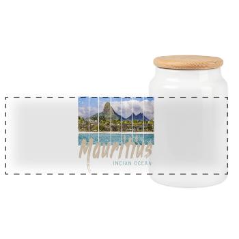 Mauritius in the Indian Ocean Beach Souvenir - Panoramic Cookie Jar with Wooden Lid - white - Front