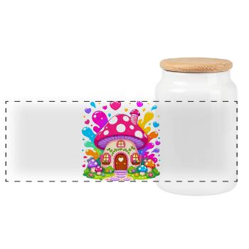 Colorful Mushroom House Magic - Panoramic Cookie Jar with Wooden Lid - white - Front