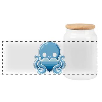 Pieuvre Cœur Bleu - Boîte à biscuits avec couvercle en bois - blanc - Devant