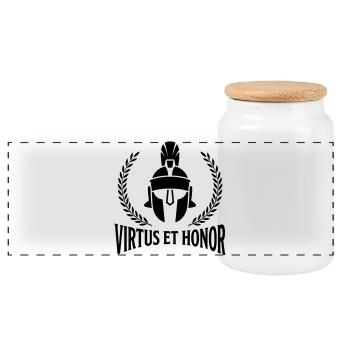 Virtus Et Honor Latin  - Motivational Quote - Panoramic Cookie Jar with Wooden Lid - white - Front