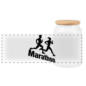 Running Duo – Team Marathon - Panoramic Cookie Jar with Wooden Lid - white - Front