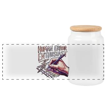 Human Error Enthausiast - Panoramic Cookie Jar with Wooden Lid - white - Front