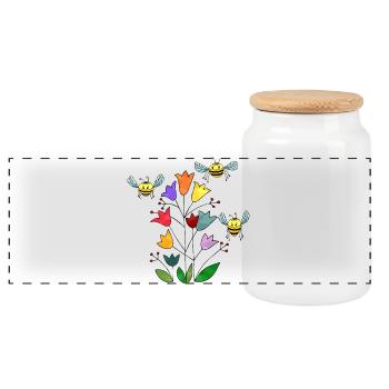 Insects - Panoramic Cookie Jar with Wooden Lid - white - Front
