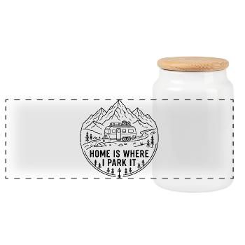 Home Is Where I Park It Vanlife Camping Design - Panorama Keksdose mit Holzdeckel - Weiß - Vorne
