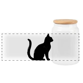 Katze - Silhouette SCHWARZ - Panorama Keksdose mit Holzdeckel - Weiß - Vorne