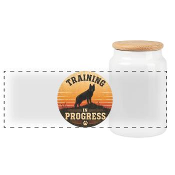 Training in Progress - Panoramic Cookie Jar with Wooden Lid - white - Front