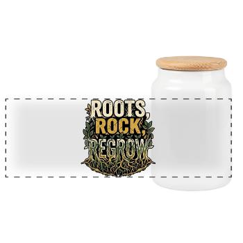Roots Rock Regrow Farmer - Panoramic Cookie Jar with Wooden Lid - white - Front