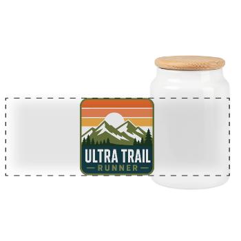 Ultra Trail Runner Retro Mountain Patch - Panorama Keksdose mit Holzdeckel - Weiß - Vorne