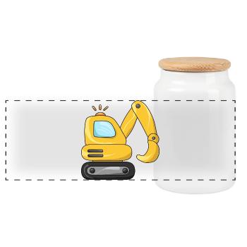 Excavator Kids | Construction site | Funny Cartoon - Panoramic Cookie Jar with Wooden Lid - white - Front