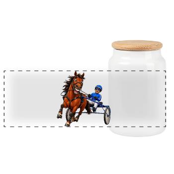Laughing Trotter - Panoramic Cookie Jar with Wooden Lid - white - Front