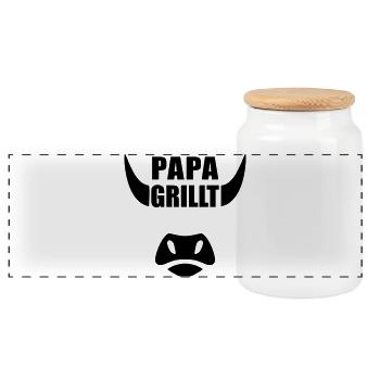 Papa Grillt BBQ - Panorama Keksdose mit Holzdeckel - Weiß - Vorne