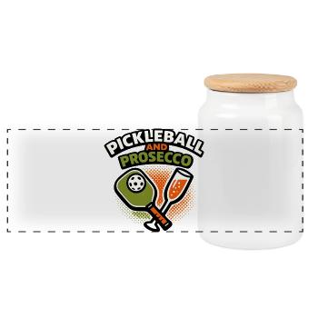 Pickleball and Prosecco Fusion - Panoramic Cookie Jar with Wooden Lid - white - Front