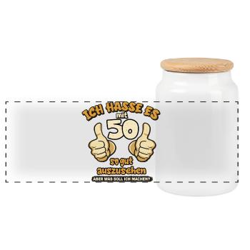 Ich hasse Es mit 50 so gut aussehen - Panorama Keksdose mit Holzdeckel - Weiß - Vorne