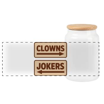 Clowns Jokers Drôle Dicton avec des flèches pour - Boîte à biscuits avec couvercle en bois - blanc - Devant