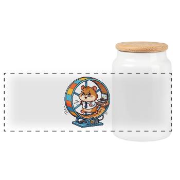 Hamster d’entreprise – Office Madness - Boîte à biscuits avec couvercle en bois - blanc - Devant