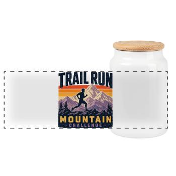 Trail Run - Mountain Challenge - Panoramic Cookie Jar with Wooden Lid - white - Front