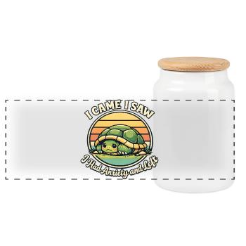 I came saw left scared turtle - Panoramic Cookie Jar with Wooden Lid - white - Front