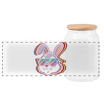 Joyeuse Pâques, douce chasse aux œufs du lapin, œufs de Pâques - Boîte à biscuits avec couvercle en bois - blanc - Devant