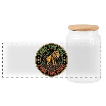 Lion Reggae Soil - Panorama Keksdose mit Holzdeckel - Weiß - Vorne