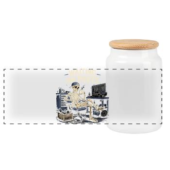 Waiting for Parts | DIY Garage Humor - Panoramic Cookie Jar with Wooden Lid - white - Front