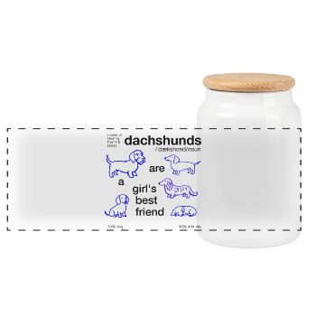 Dachshund Hearts – Girl Friend - Panoramic Cookie Jar with Wooden Lid - white - Front
