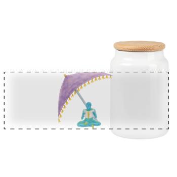 Meditation under the color curtain - Panoramic Cookie Jar with Wooden Lid - white - Front