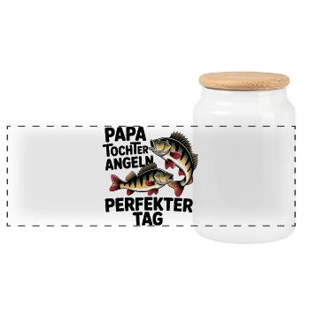 Papa und Tochter angeln zusammen - perfekter Tag - Panorama Keksdose mit Holzdeckel - Weiß - Vorne