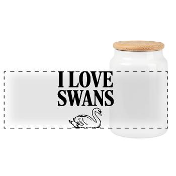 I Love Swans - Panoramic Cookie Jar with Wooden Lid - white - Front