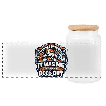 Dog Mischief Badge It Was Me - Panorama Keksdose mit Holzdeckel - Weiß - Vorne