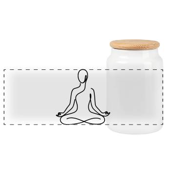 Yoga Minimalist Design - Panoramic Cookie Jar with Wooden Lid - white - Front