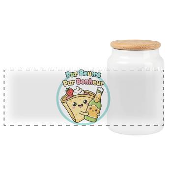 Crêpe et Cidre Kawaii Pur Bonheur - Boîte à biscuits avec couvercle en bois - blanc - Devant