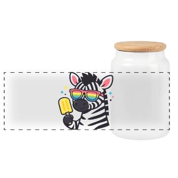 Zebra mit Regenbogenbrille und Eis - Panoramic Cookie Jar with Wooden Lid - white - Front