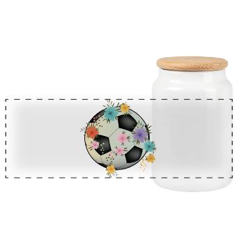 Football avec des fleurs - Boîte à biscuits avec couvercle en bois - blanc - Devant