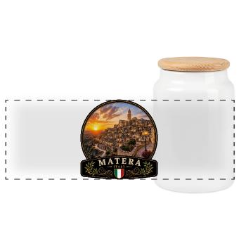 Matera Italien Urlaub Mediterran Altstadt - Panorama Keksdose mit Holzdeckel - Weiß - Vorne